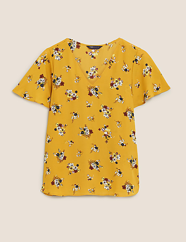 Floral V-Neck Flutter Sleeve Top
