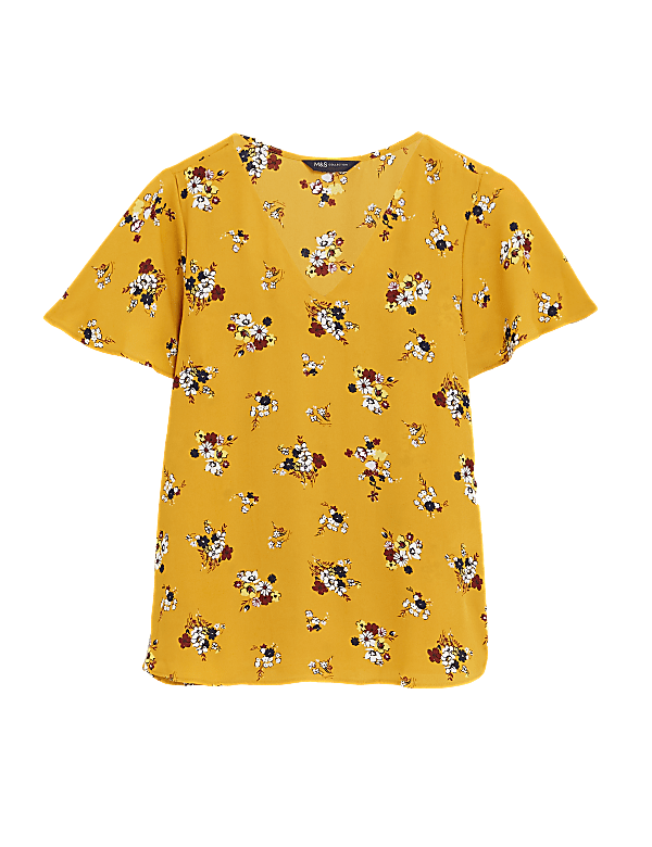 Floral V-Neck Flutter Sleeve Top
