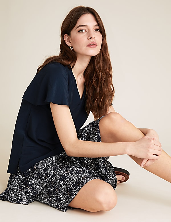 V-Neck Flutter Sleeve Top