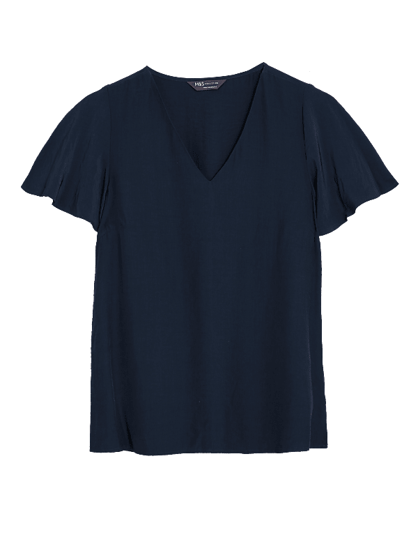 V-Neck Flutter Sleeve Top