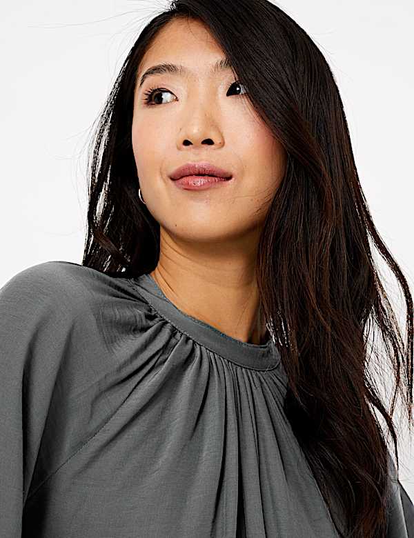 Gathered High Neck Blouse