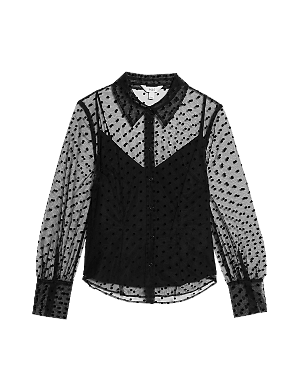 Sheer Polka Dot Collared Shirt