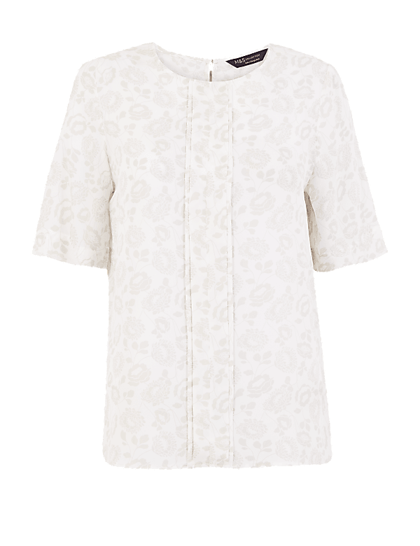 Floral Pleat Front Short Sleeve Blouse