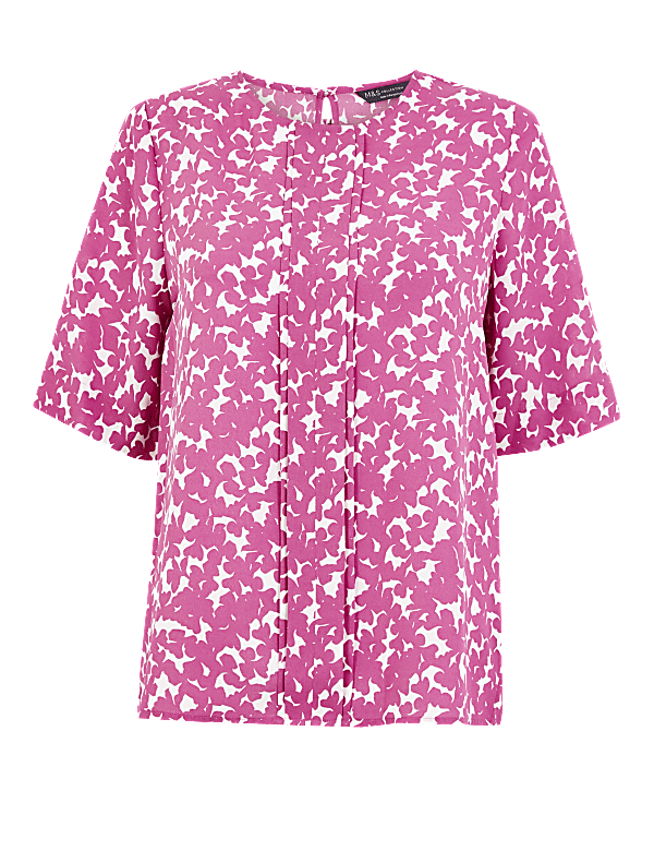 Floral Pleat Front Woven Blouse