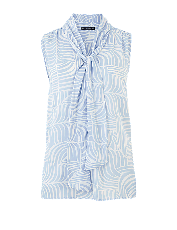 Printed Tie Neck Sleeveless Shell Top
