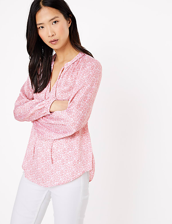 Ditsy Floral Tie Neck Blouson Sleeve Blouse