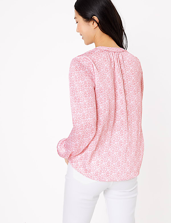 Ditsy Floral Tie Neck Blouson Sleeve Blouse