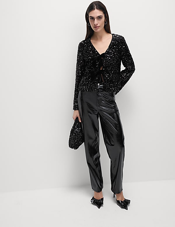 Sequin V-Neck Blouse