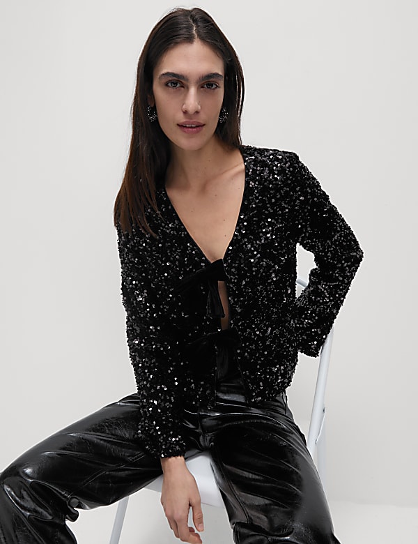 Sequin V-Neck Blouse