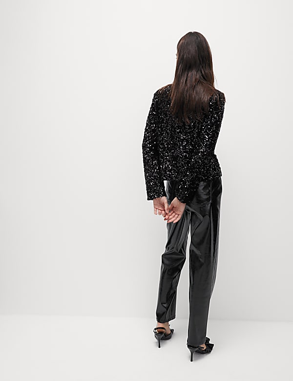 Sequin V-Neck Blouse