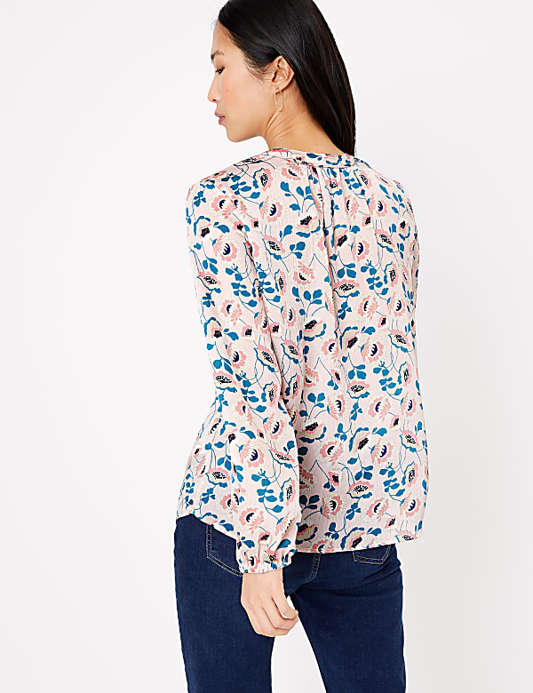 Floral Tie Neck Long Sleeve Blouse