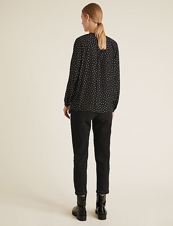 Metallic Polka Dot Long Sleeve Blouse