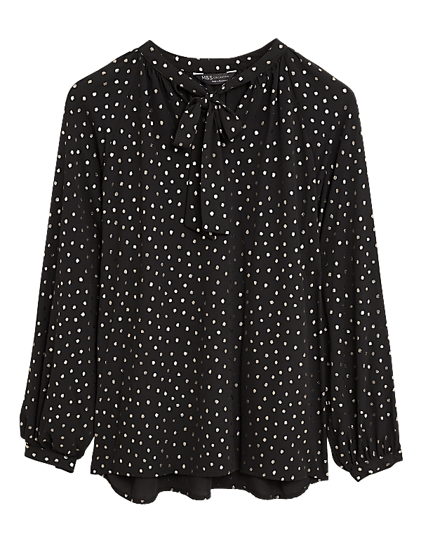 Metallic Polka Dot Long Sleeve Blouse