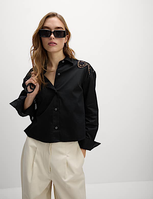 Pure Cotton Cutwork Detail Cropped Shirt