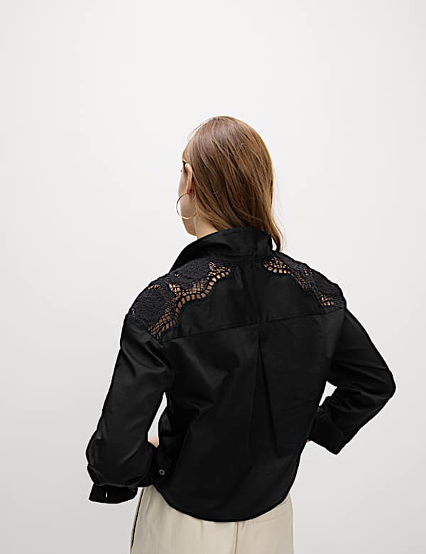 Pure Cotton Cutwork Detail Cropped Shirt