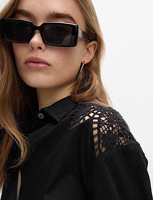 Pure Cotton Cutwork Detail Cropped Shirt