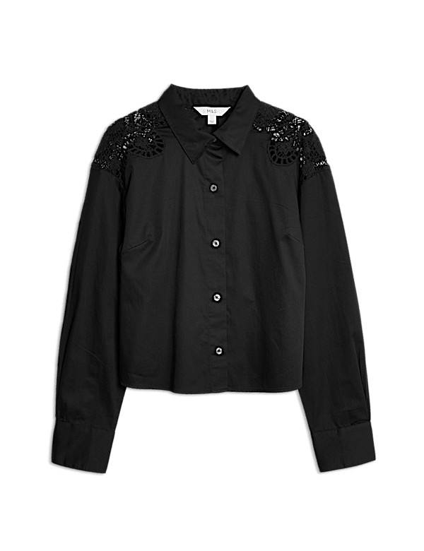Pure Cotton Cutwork Detail Cropped Shirt