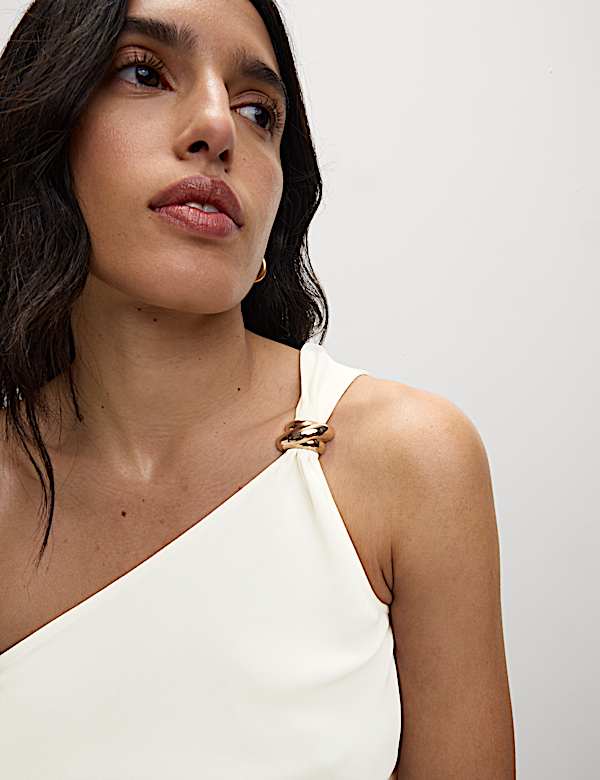 Ruched Hardware Detail Asymmetric Neck Top