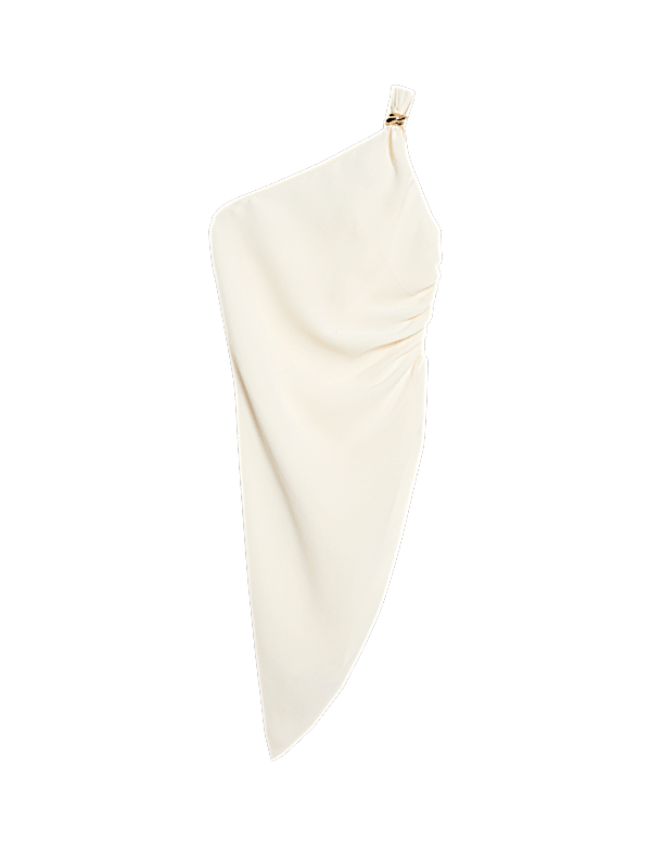 Ruched Hardware Detail Asymmetric Neck Top