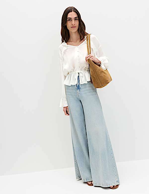 Broderie V-Neck Frill Detail Blouse - ES