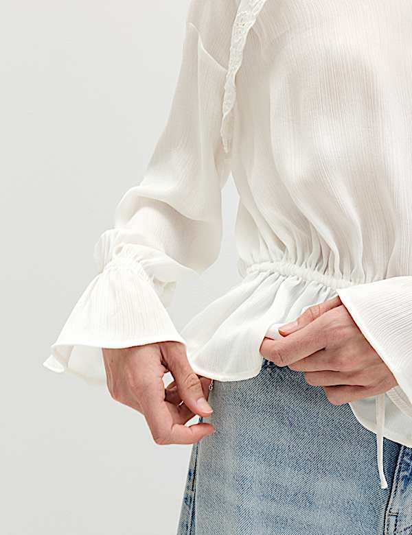 Broderie V-Neck Frill Detail Blouse - ES
