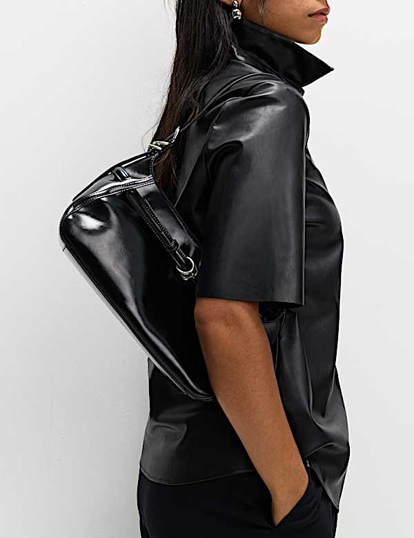 Faux Leather Collared Button Through Shirt