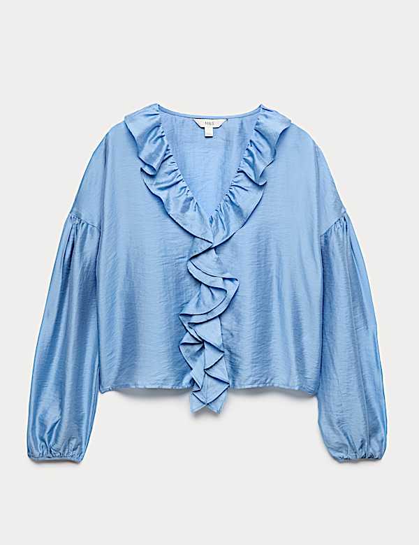 Blouse en lyocell &agrave; col en V et volant - LU