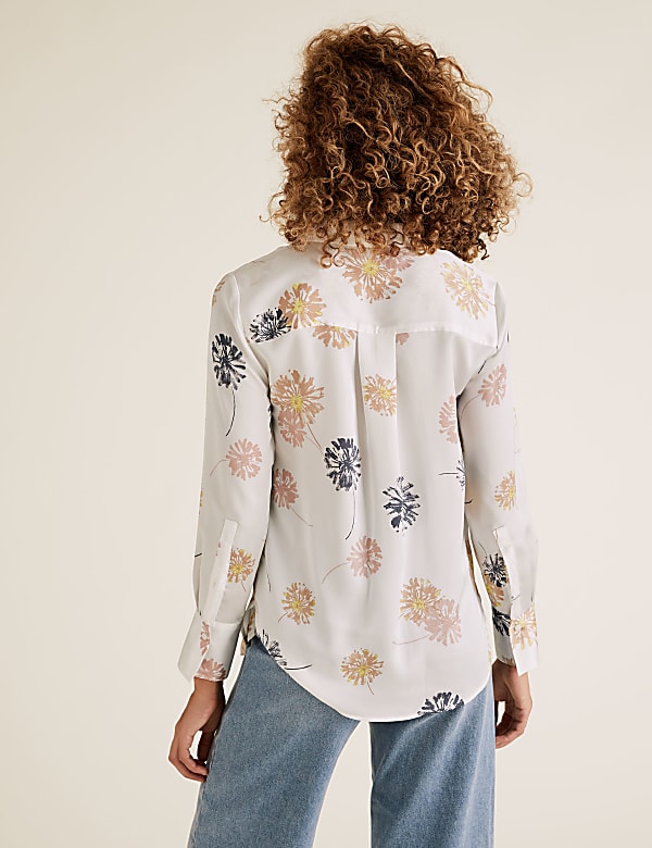 Satin Dandelion Print Long Sleeve Shirt