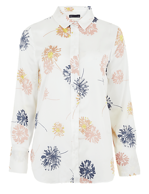 Satin Dandelion Print Long Sleeve Shirt