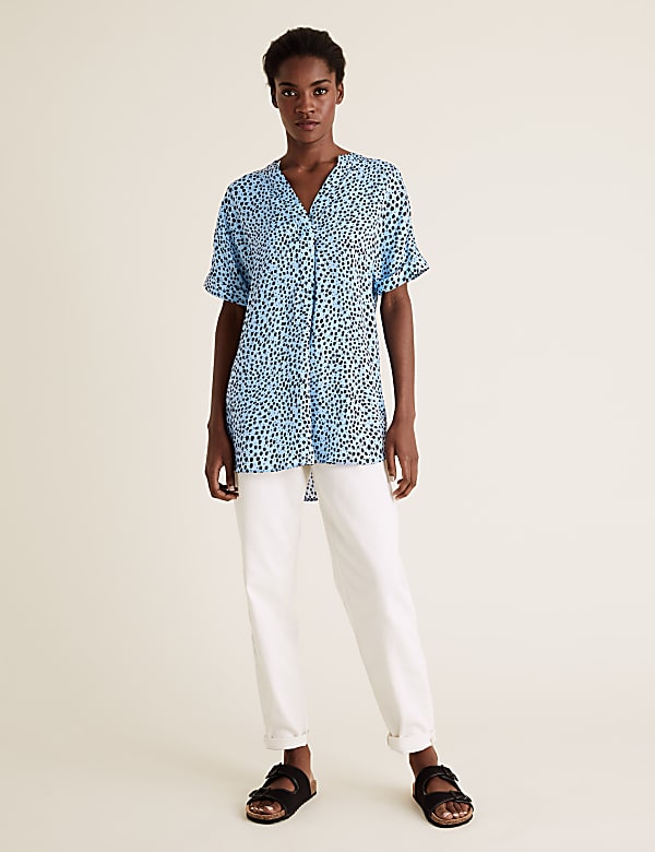 Printed V-Neck Longline Short Sleeve Tunic