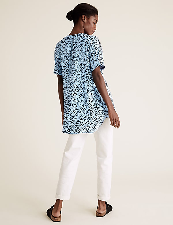 Printed V-Neck Longline Short Sleeve Tunic