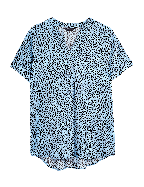 Printed V-Neck Longline Short Sleeve Tunic