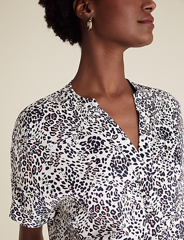 Animal Print V-Neck Short Sleeve Tunic