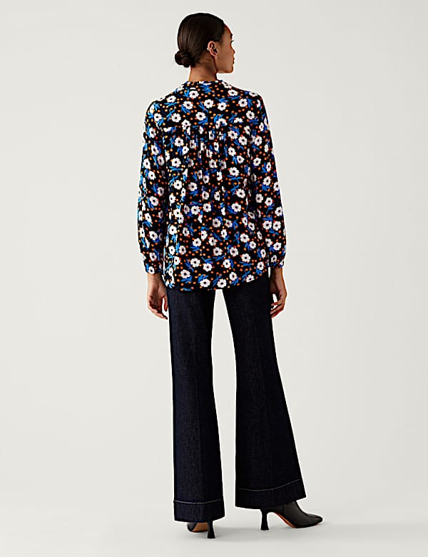 Printed V-Neck Longline Blouse