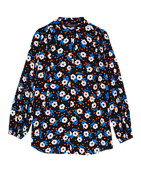 Printed V-Neck Longline Blouse