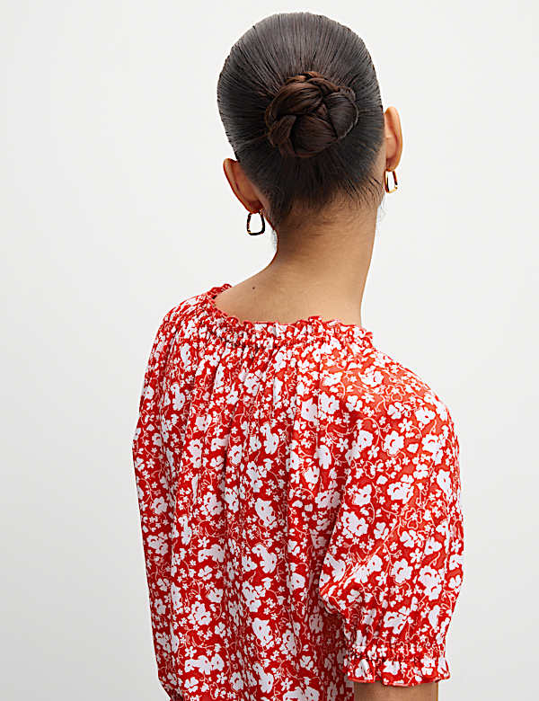 Printed Square Neck Puff Sleeve Blouse
