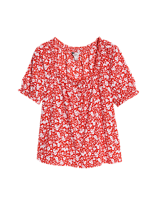 Printed Square Neck Puff Sleeve Blouse