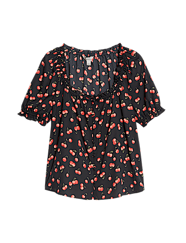 Printed Square Neck Puff Sleeve Blouse