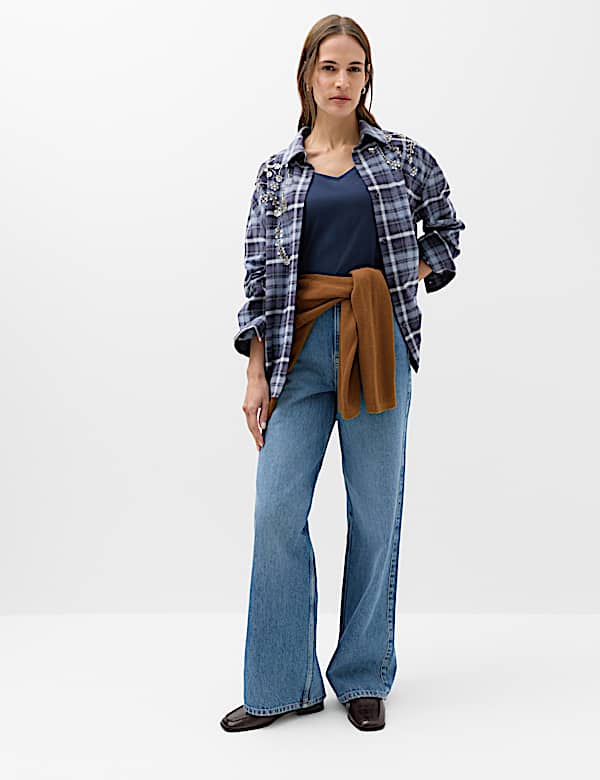 Camisa a cuadros con adorno 100 % algod&oacute;n - US