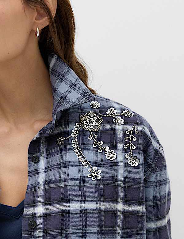 Camisa a cuadros con adorno 100 % algod&oacute;n - US