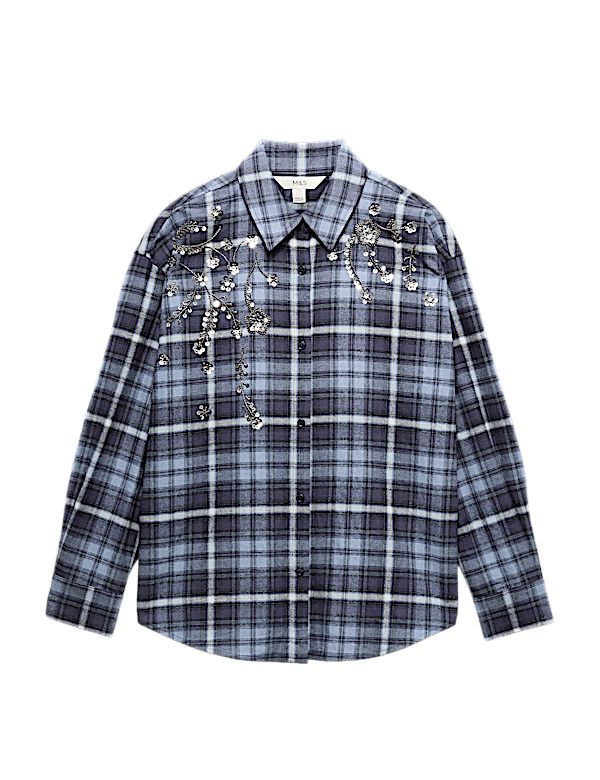 Pure Cotton Embellished Checked Shirt