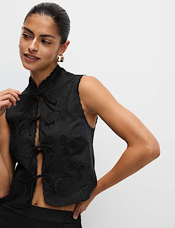 Embroidered Tie Detail Top