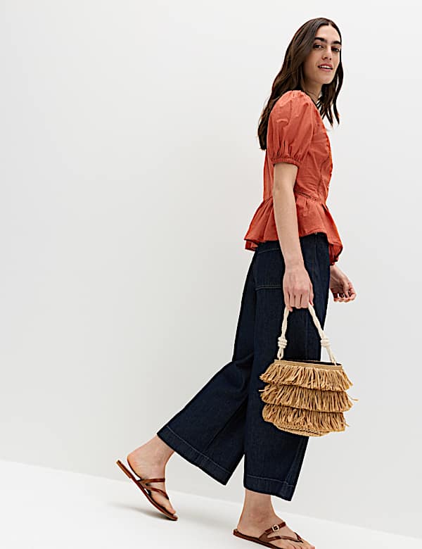 Pure Cotton Embroidered Puff Sleeve Blouse - ES