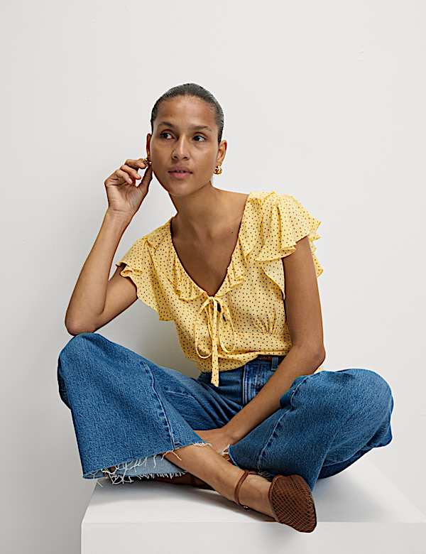 Polka Dot Frill Detail Top