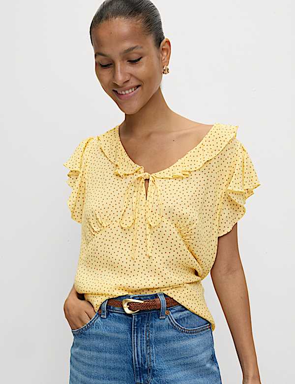 Polka Dot Frill Detail Top