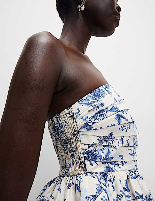 Pure Cotton Floral Bubble Hem Bandeau Top