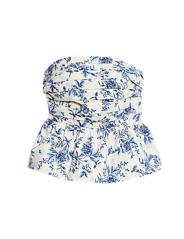 Pure Cotton Floral Bubble Hem Bandeau Top