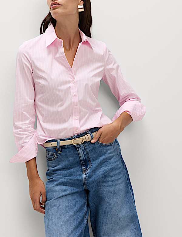 Cotton Rich Striped Collared Fitted Shirt