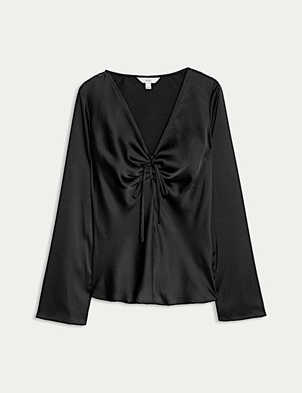 Oberteil aus Satin mit V-Ausschnitt und Bindedetail vorne - DE