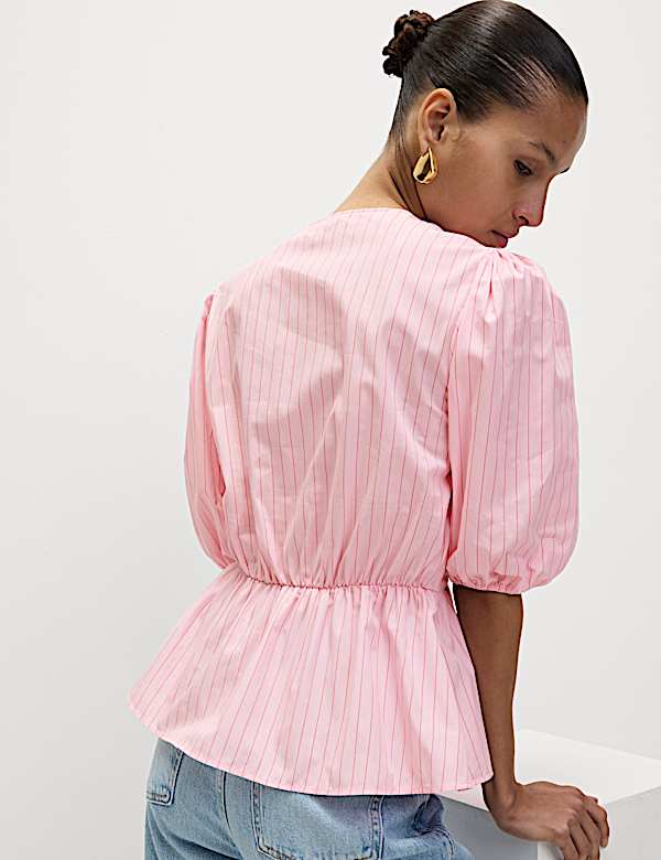 Pure Cotton Striped Bow Detail Top - FR